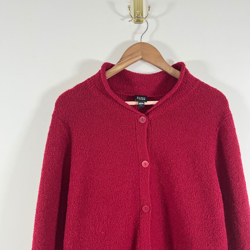 Eileen Fisher Wool Blend Button Up Cardigan Sweater Wine Red Women's Large